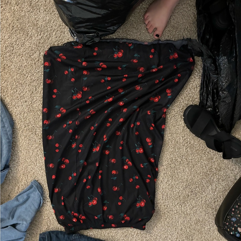 Black Skirt with Red Cherry Print